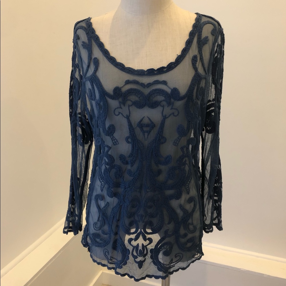 Eyelet Lace Sheer Long Sleeve Blouse